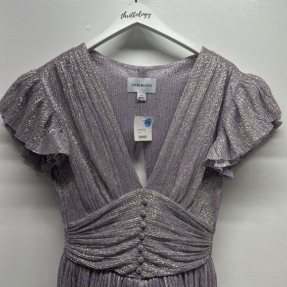 Sabina Musayev Devon Dress Mini Short Sleeve Metallic Lilac Purple New Size XS - Picture 9 of 11